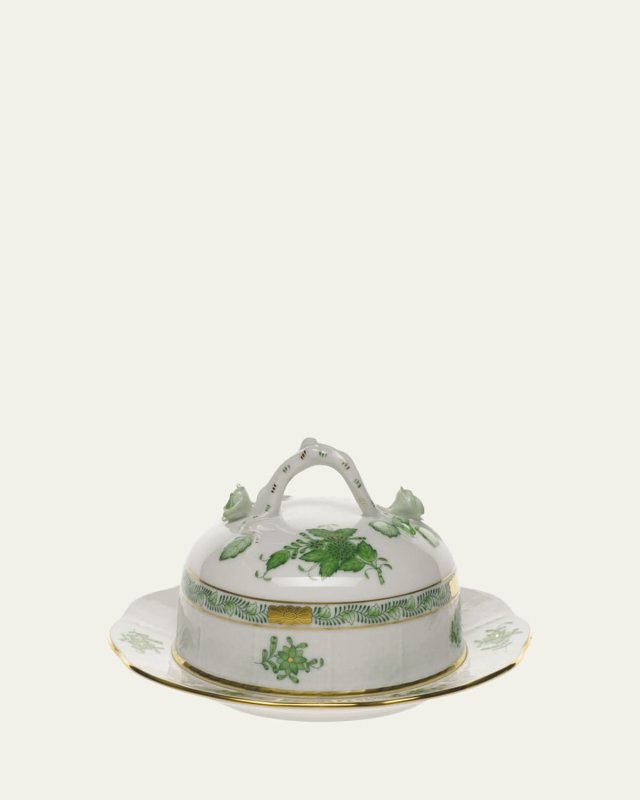 Chinese Bouquet Green Covered Butter Dish